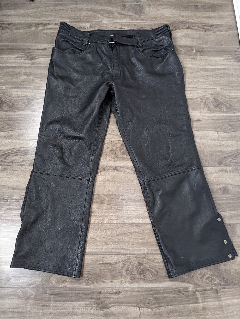 Power Trip Mens Motorcycle Pants Size 44 Zipup Leg Snap Hem 100% Genuine Leather